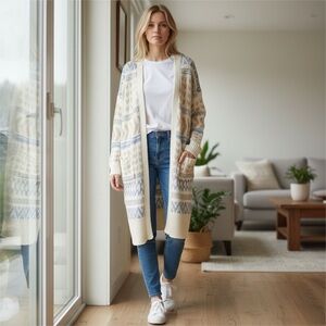 Pink Rose White, Blue and Grey Cardigan